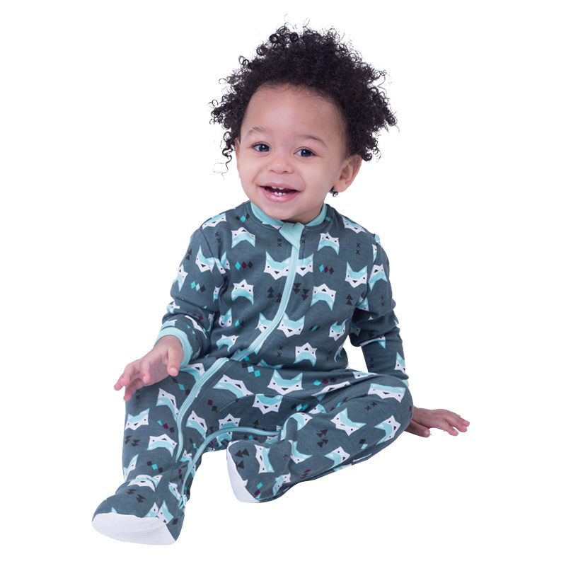 ZippyJamz有機棉寶寶拉鍊連身服 綠色狐狸