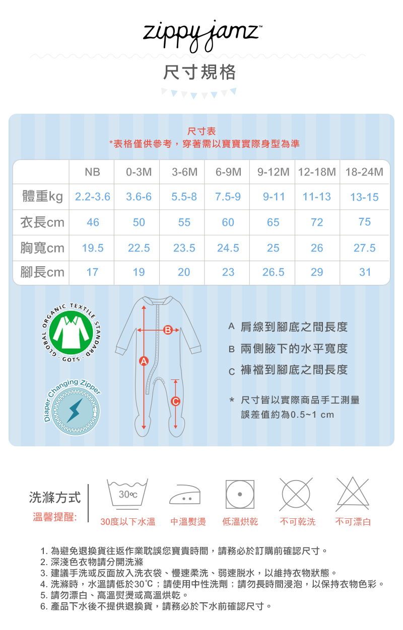 ZippyJamz有機棉寶寶拉鍊連身服