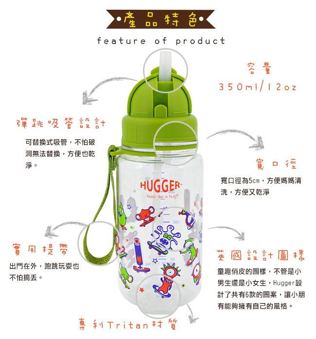 Hugger吸管水壺 小怪獸