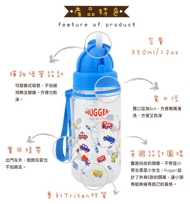 Hugger吸管水壺 玩具車